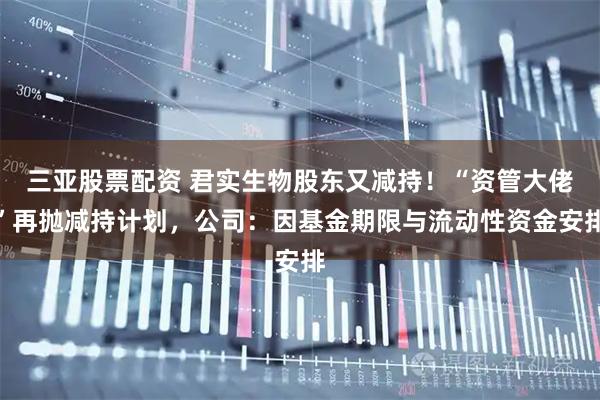 三亚股票配资 君实生物股东又减持！“资管大佬”再抛减持计划，公司：因基金期限与流动性资金安排