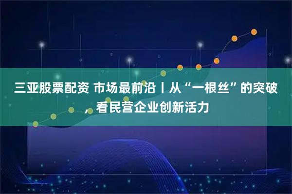 三亚股票配资 市场最前沿丨从“一根丝”的突破，看民营企业创新活力